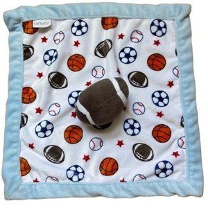 Carters Plush Football Lovey Sports Balls Baby Security Blanket Blue White 14x14